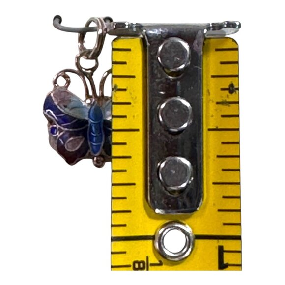 Vtg Cloisonne Blue Enamel Sterling Silver Blue & Purple Butterfly Charm Pendant - Picture 3 of 4